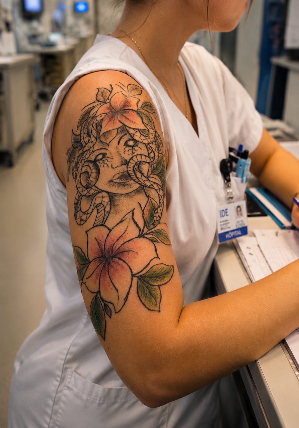 Méduse Florale - Tatouage personnalisé